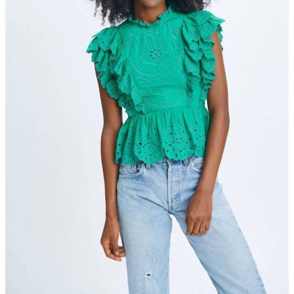 Love The Label kelly green eyelet blouse - Picture 1 of 1